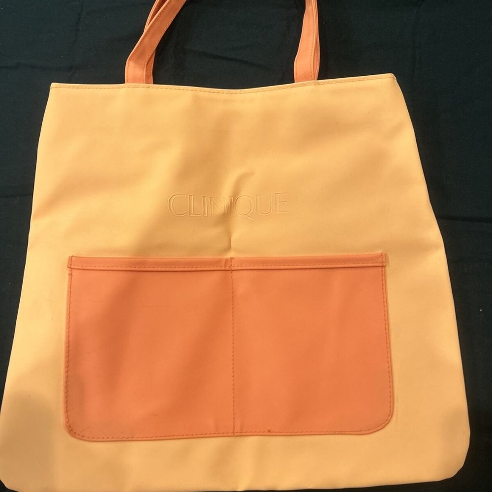 CLINIQUE Bright Orange Vinyl Tote Bag Waterproof Pool Beach Wet/Dry Bag #316